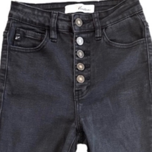 👉 🔥 KANCAN Black High Rise Skinny Jeans | Shark Bite Hem | Button Fly | 0/23 - Picture 2 of 13